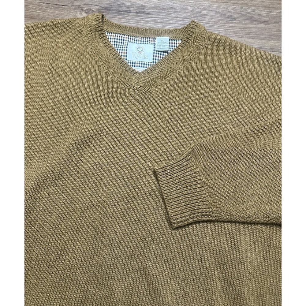 Viyella Men's Lambswool Blend V-Neck Pullover Knit Chunky Sweater Brown Sz XL